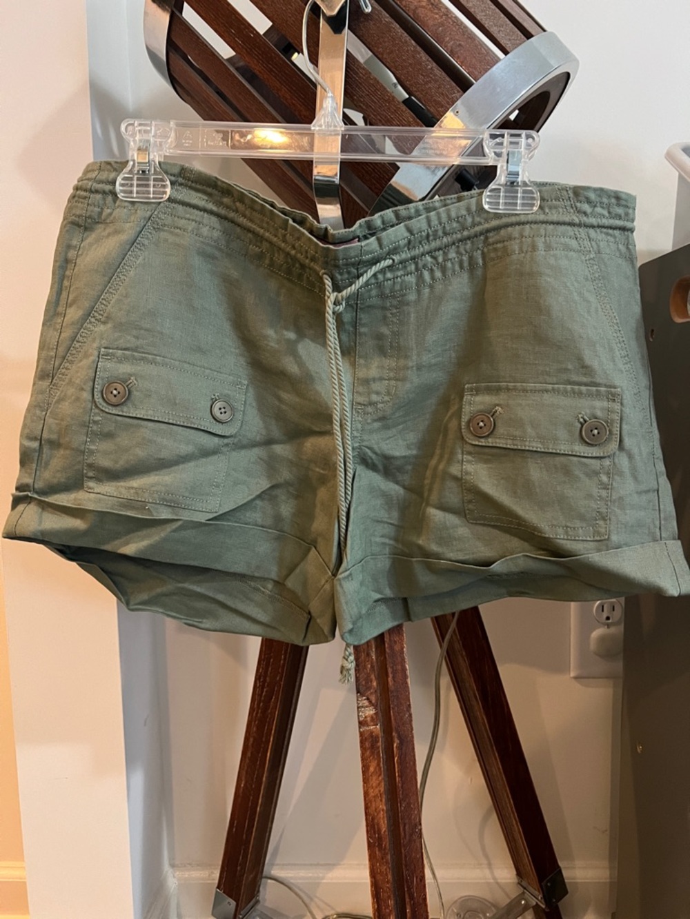Linen drawstring Olive Green Women's Utility Shorts